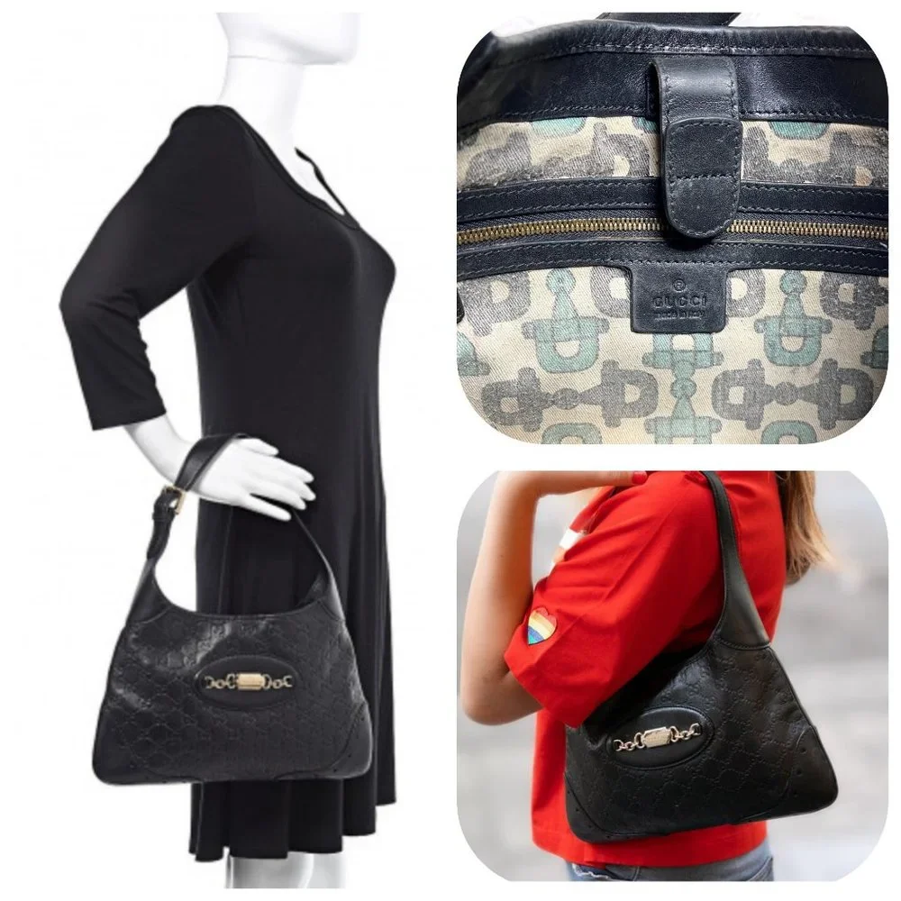 Auc GUCCI Guccissima Leather Punch Hobo Black